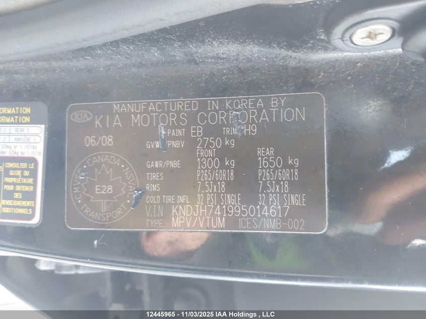 KNDJH741995014617 2009 KIA MOHAVE (BORREGO) photo no. 9