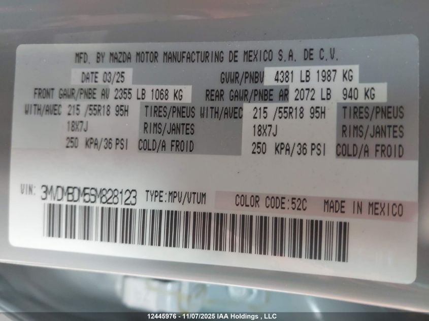 2025 Mazda Cx-30 VIN: 3MVDMBDM5SM828123 Lot: 12445976
