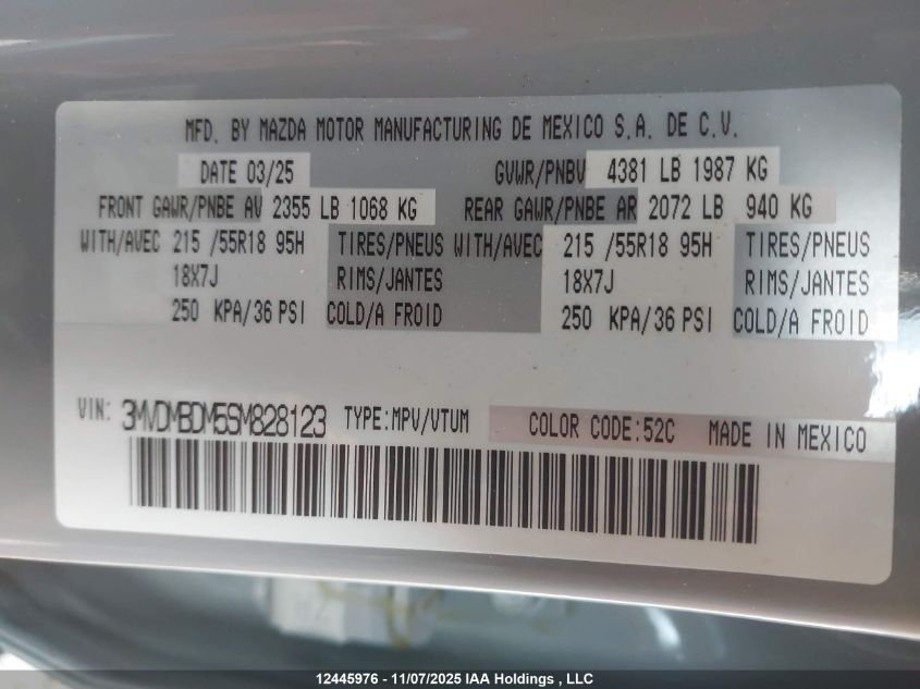 2025 Mazda Cx-30 VIN: 3MVDMBDM5SM828123 Lot: 12445976