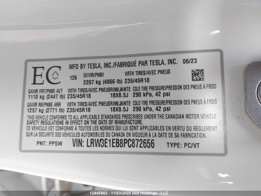 LRW3E1EB8PC872656 2023 TESLA MODEL 3 photo no. 9