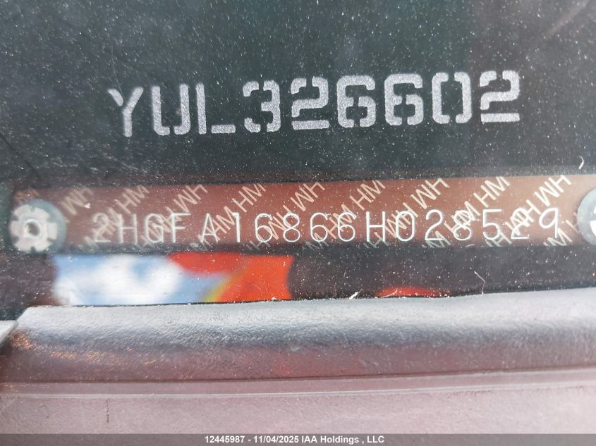 2006 Honda Civic VIN: 2HGFA16866H028529 Lot: 12445987