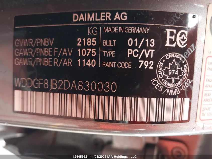 2013 Mercedes-Benz C 350 4Matic VIN: WDDGF8JB2DA830030 Lot: 12445992
