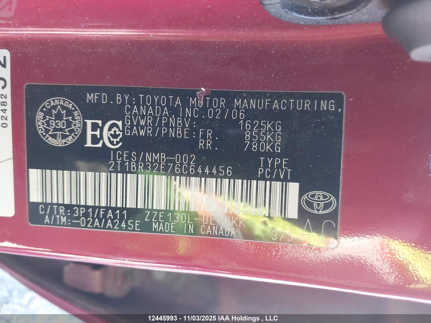 2T1BR32E76C644456 2006 TOYOTA COROLLA photo no. 9