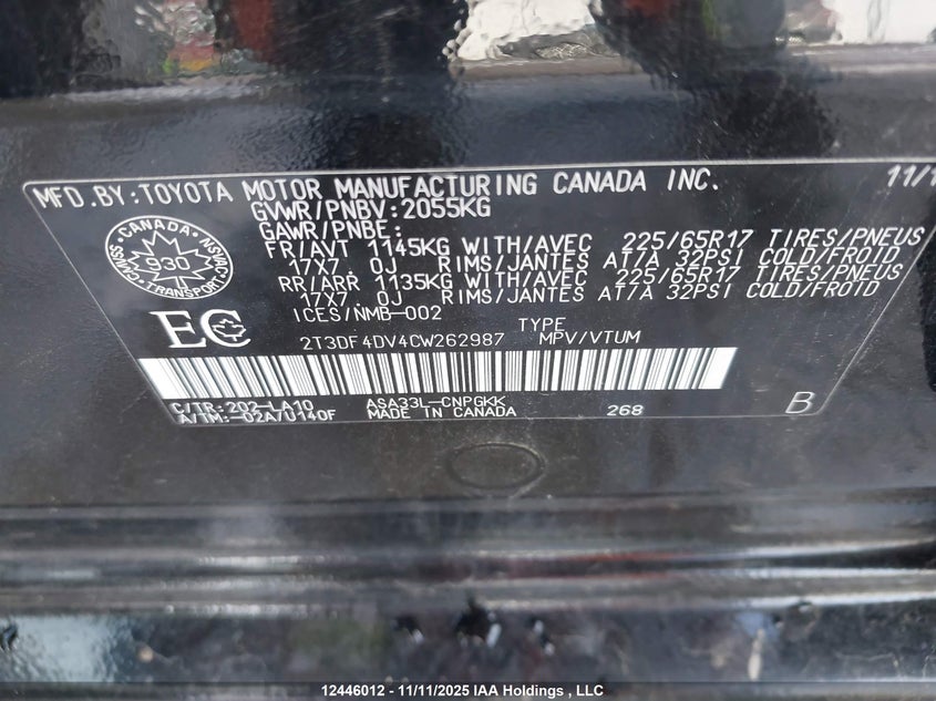 2T3DF4DV4CW262987 2012 TOYOTA RAV 4 photo no. 9