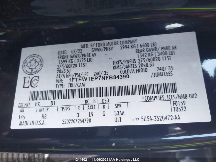1FTEW1EP7NFB84390 2022 FORD F-150 photo no. 9