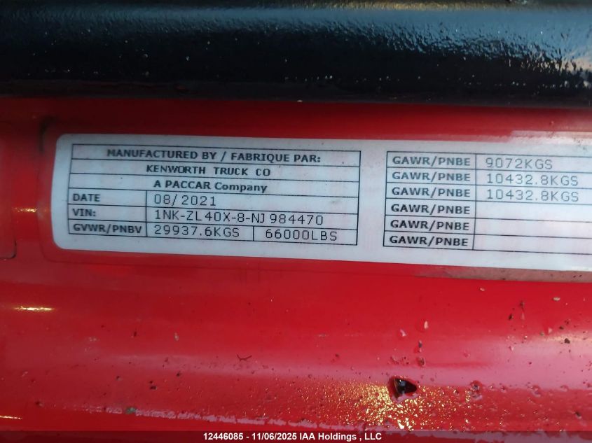 2022 Kenworth T880 VIN: 1NKZL40X8NJ984470 Lot: 12446085