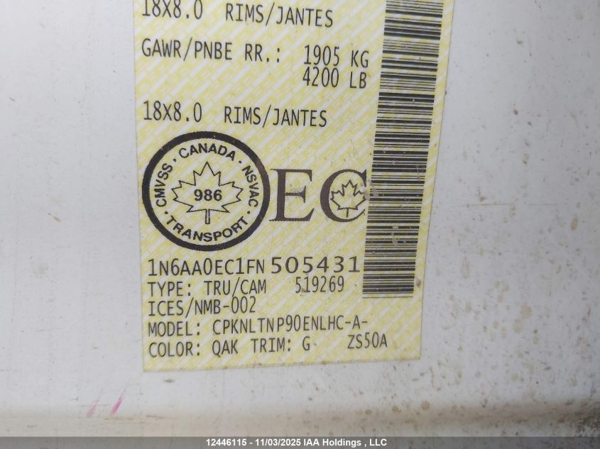 2015 Nissan Titan Pro-4X/S/Sl/Sv VIN: 1N6AA0EC1FN505431 Lot: 12446115