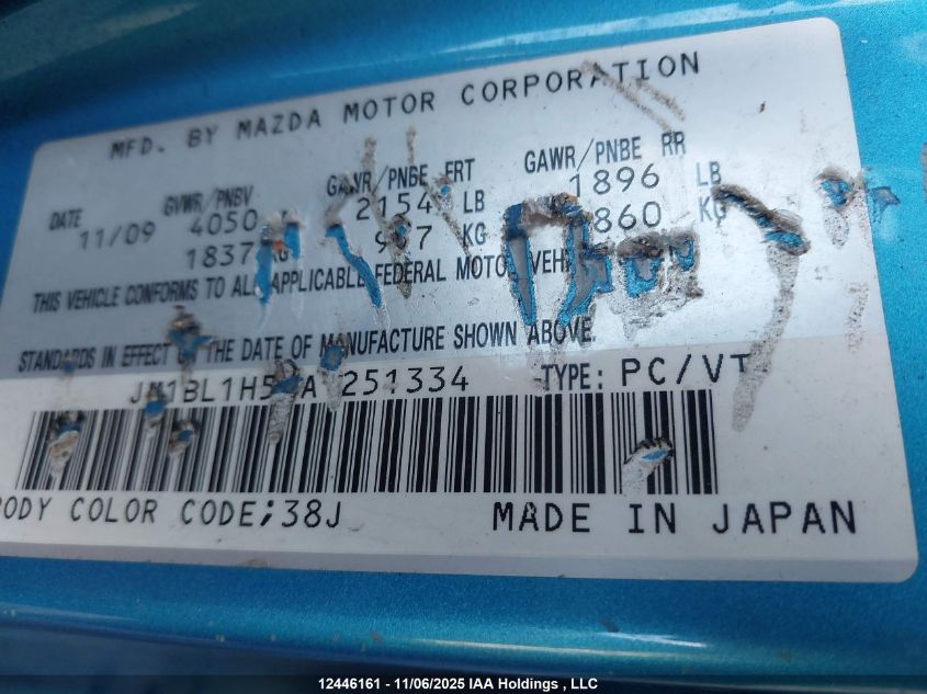 2010 Mazda Mazda3 VIN: JM1BL1H58A1251334 Lot: 12446161