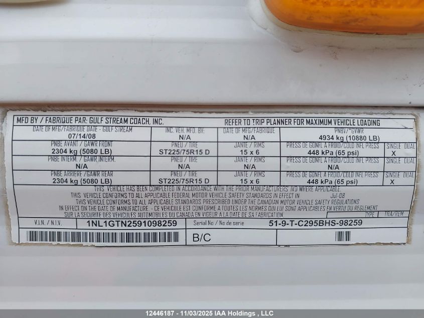 2009 Gulf Stream Innisbrock VIN: 1NL1GTN2591098259 Lot: 12446187