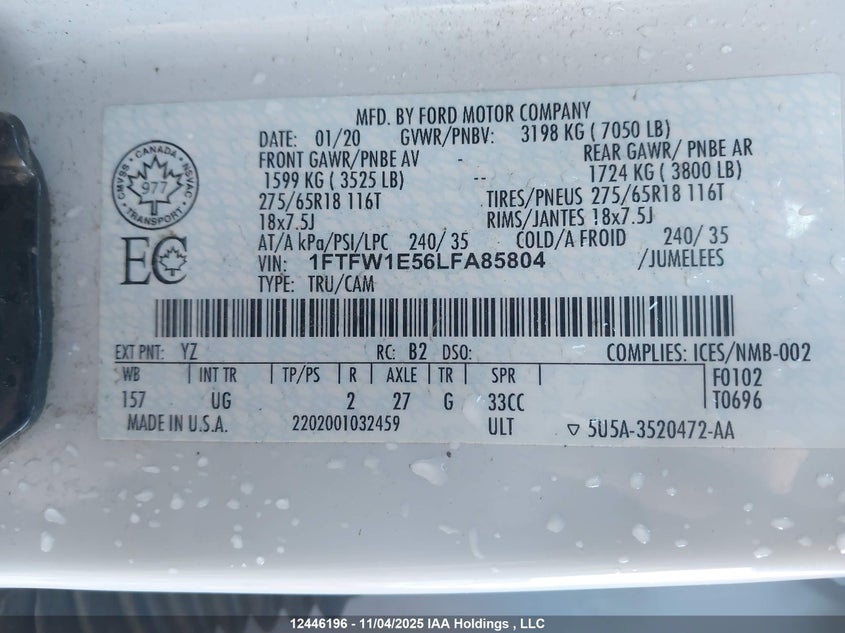 1FTFW1E56LFA85804 2020 FORD F-150 photo no. 9