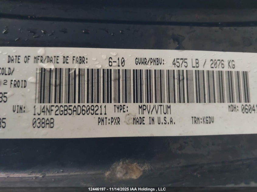 1J4NF2GB5AD609211 2010 JEEP LIBERTY (PATRIOT) photo no. 9