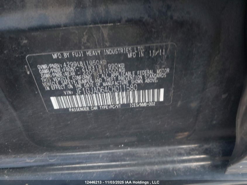 2012 Subaru Impreza VIN: JF1GJAD64CH011580 Lot: 12446213