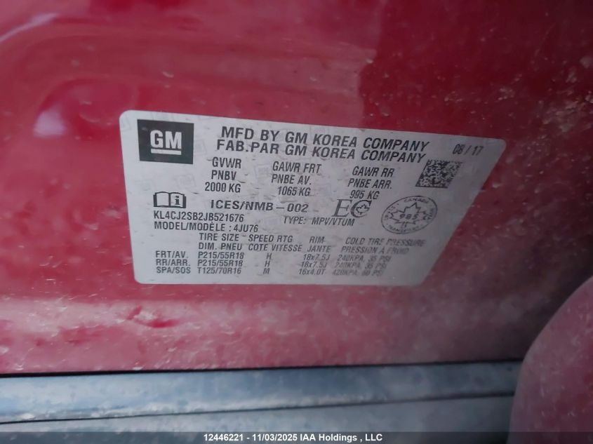 2018 Buick Encore Sport Touring VIN: KL4CJ2SB2JB521676 Lot: 12446221