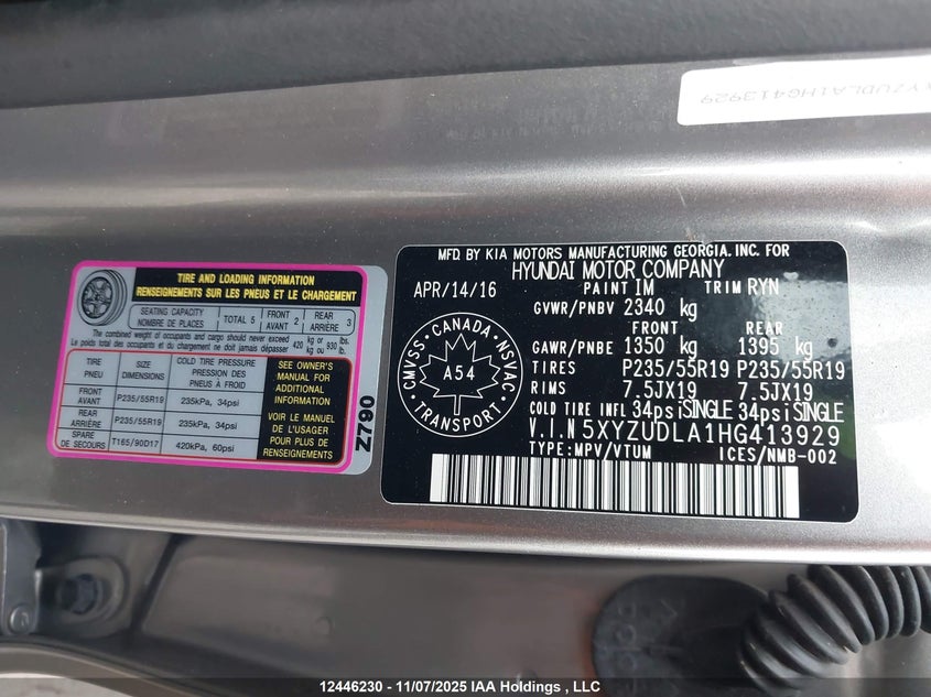 2017 Hyundai Santa Fe Sport 2.0T Ultimate VIN: 5XYZUDLA1HG413929 Lot: 12446230