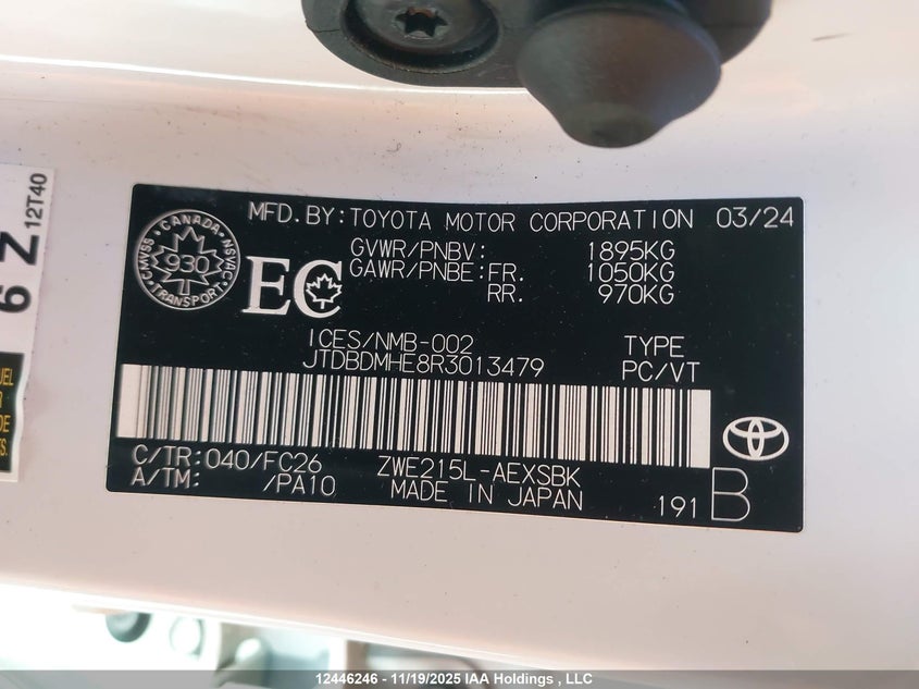 JTDBDMHE8R3013479 2024 TOYOTA COROLLA photo no. 9