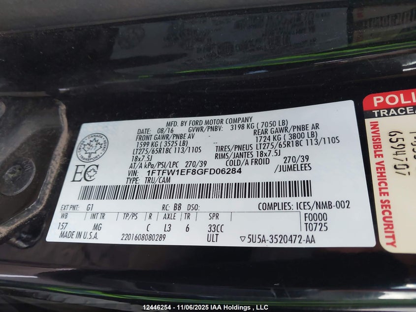 1FTFW1EF8GFD06284 2016 FORD F-150 photo no. 9