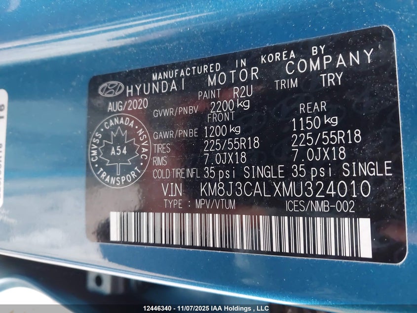 2021 Hyundai Tucson Limited/Sel/Sport/Ultimate/Value VIN: KM8J3CALXMU324010 Lot: 12446340