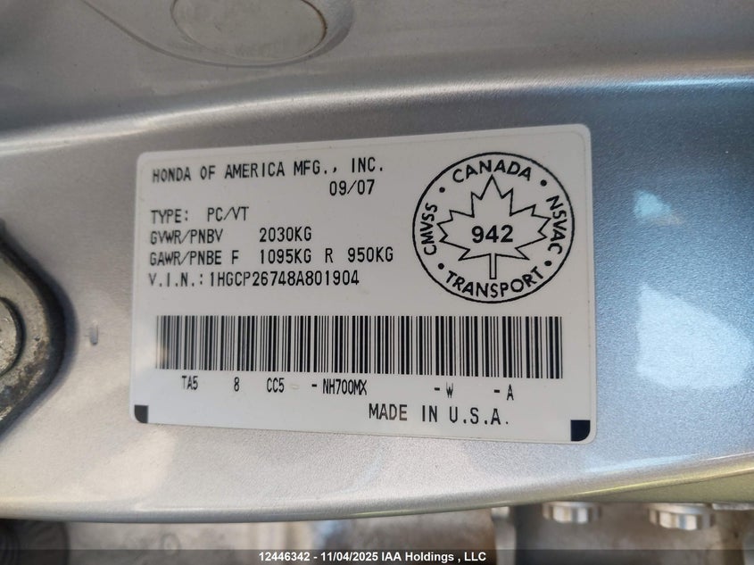 1HGCP26748A801904 2008 HONDA ACCORD photo no. 18