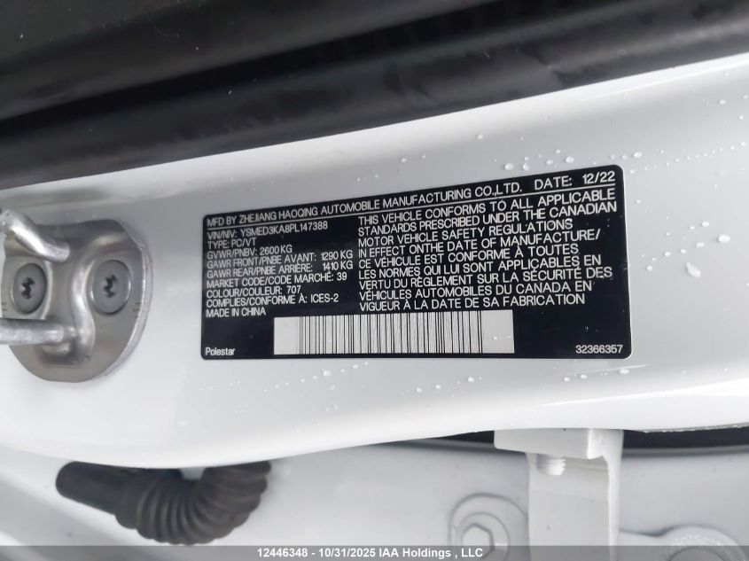 2023 Polestar 2 VIN: YSMED3KA8PL147388 Lot: 12446348