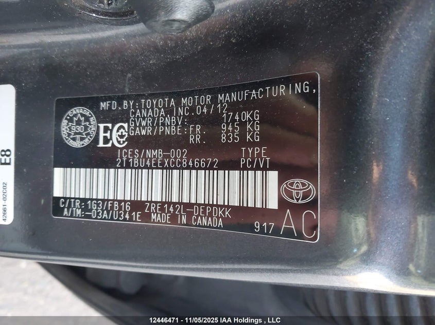 2T1BU4EEXCC846672 2012 TOYOTA COROLLA photo no. 9