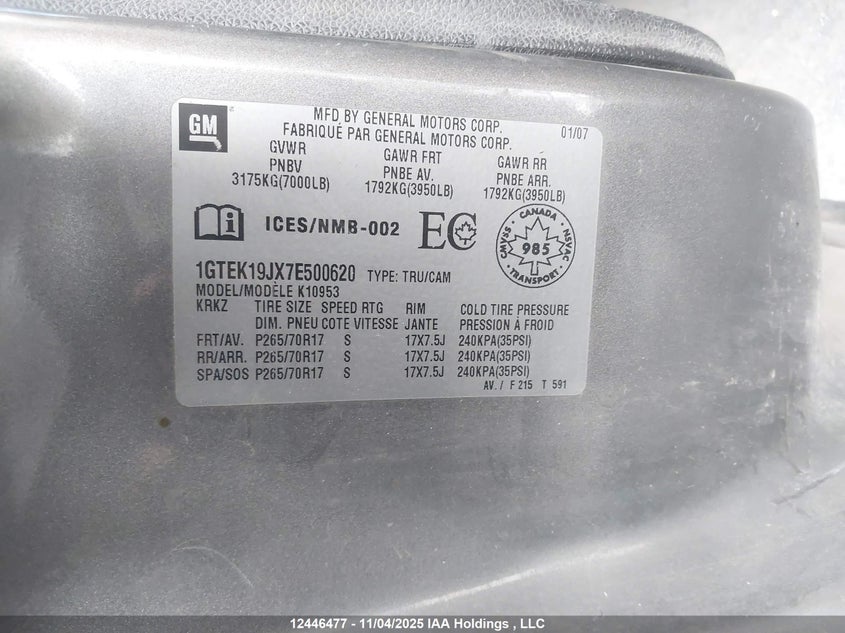 1GTEK19JX7E500620 2007 GMC SIERRA photo no. 19