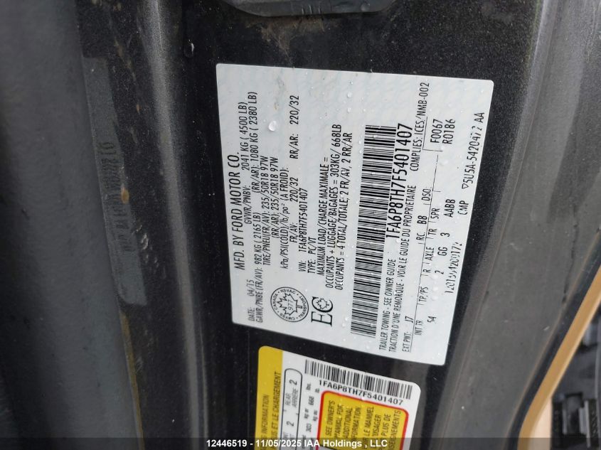 2015 Ford Mustang Ecoboost Premium VIN: 1FA6P8TH7F5401407 Lot: 12446519