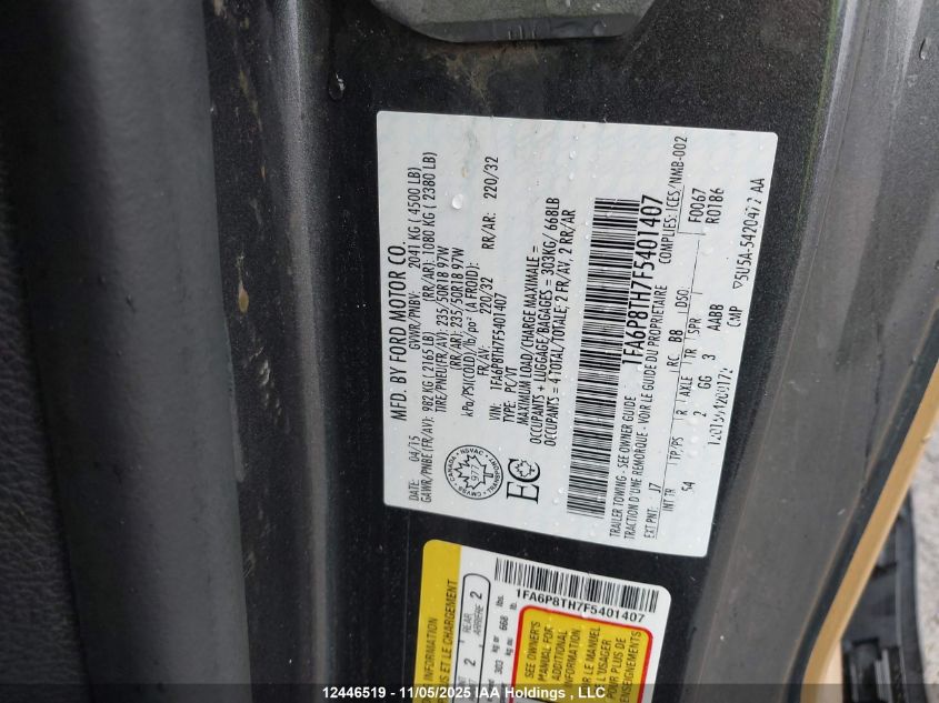 2015 Ford Mustang Ecoboost Premium VIN: 1FA6P8TH7F5401407 Lot: 12446519