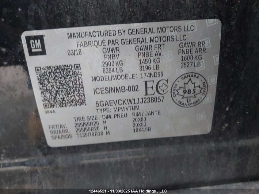 5GAEVCKW1JJ238057 2018 BUICK ENCLAVE photo no. 9