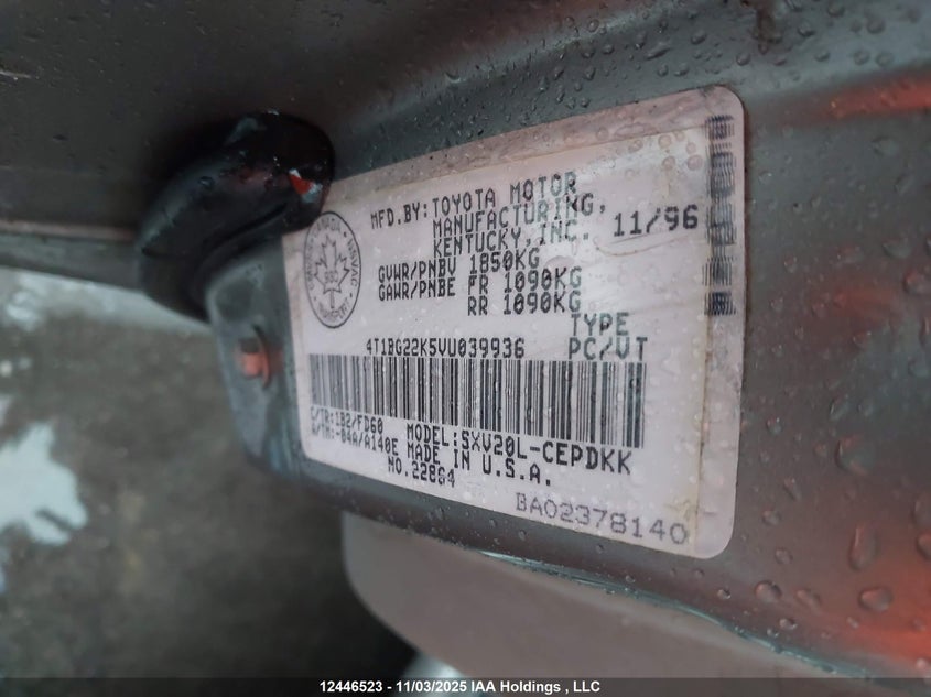 4T1BG22K5VU039936 1997 TOYOTA CAMRY photo no. 9