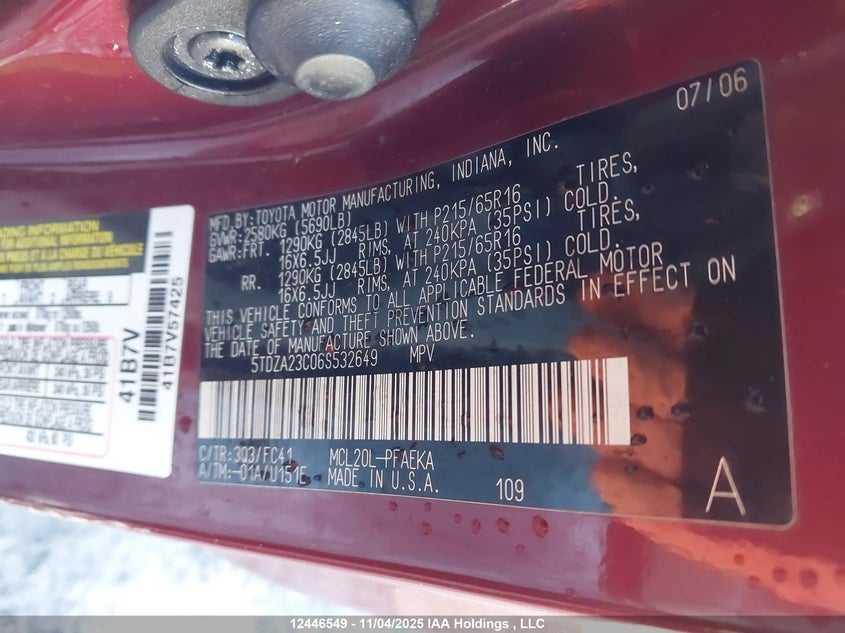 5TDZA23C06S532649 2006 TOYOTA SIENNA photo no. 9