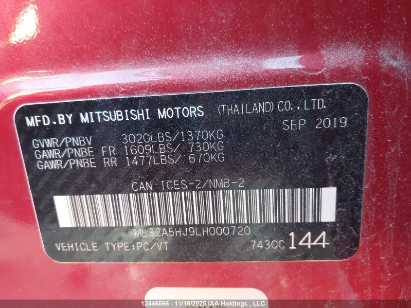 2020 Mitsubishi Mirage Gt VIN: ML32A5HJ9LH000720 Lot: 12446566