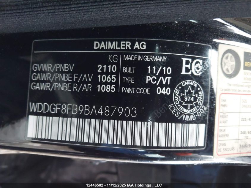 2011 Mercedes-Benz C 250 4Matic VIN: WDDGF8FB9BA487903 Lot: 12446582