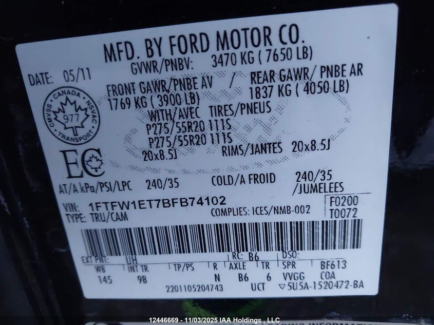 1FTFW1ET7BFB74102 2011 FORD F-150 photo no. 9