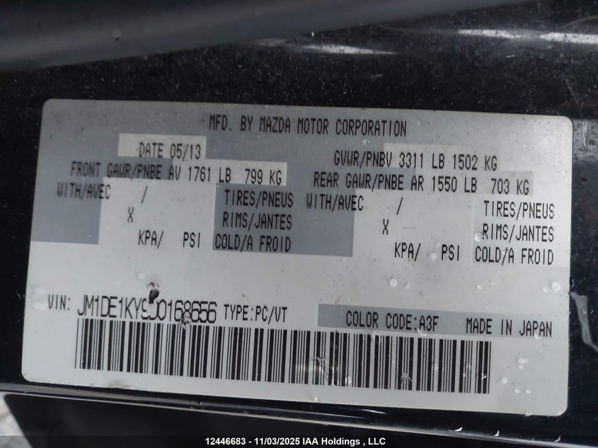 JM1DE1KY9D0168656 2013 MAZDA 2 photo no. 9