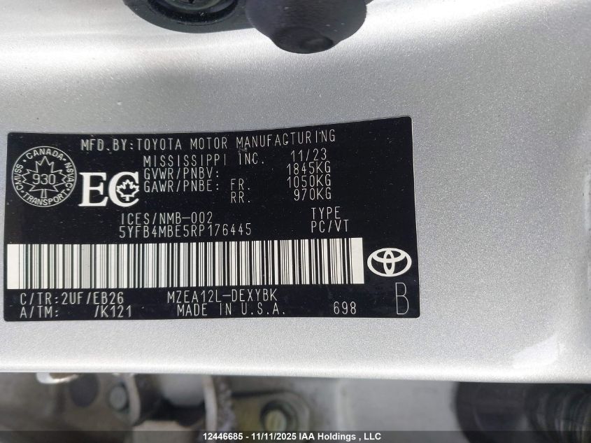 2024 Toyota Corolla Se/Xse VIN: 5YFB4MBE5RP176445 Lot: 12446685