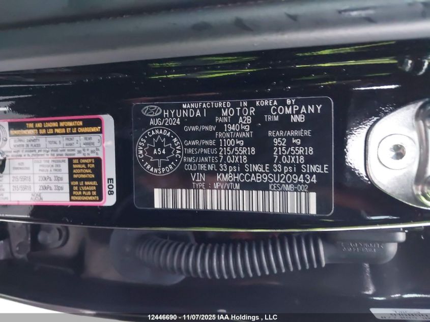 2025 Hyundai Kona Preferred Awd With Trend Package VIN: KM8HCCAB9SU209434 Lot: 12446690