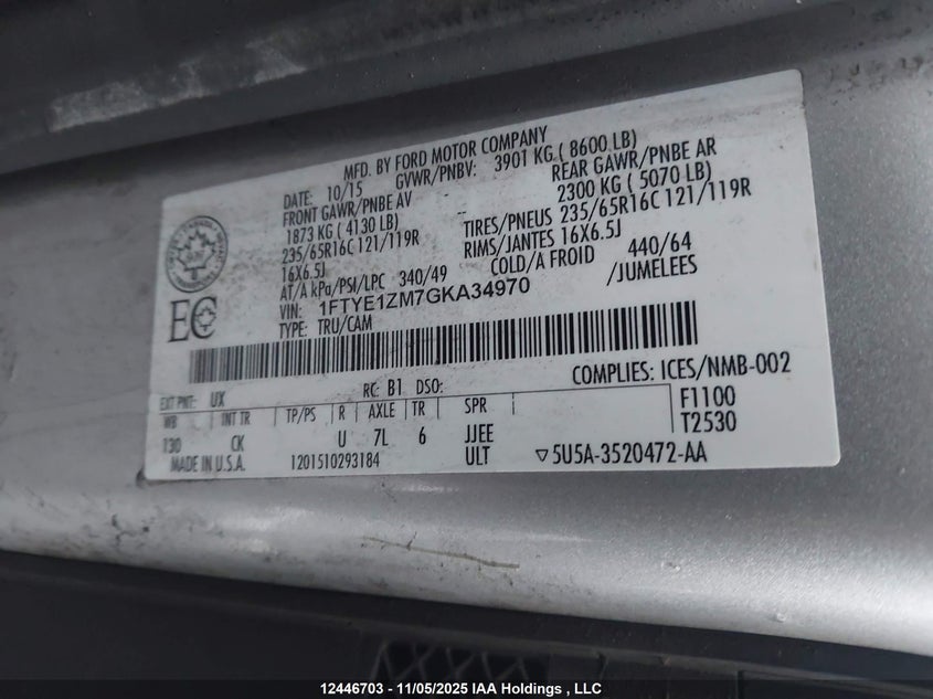 1FTYE1ZM7GKA34970 2016 FORD TRANSIT photo no. 9