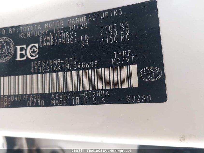 4T1C31AK1MU546696 2021 TOYOTA CAMRY photo no. 19