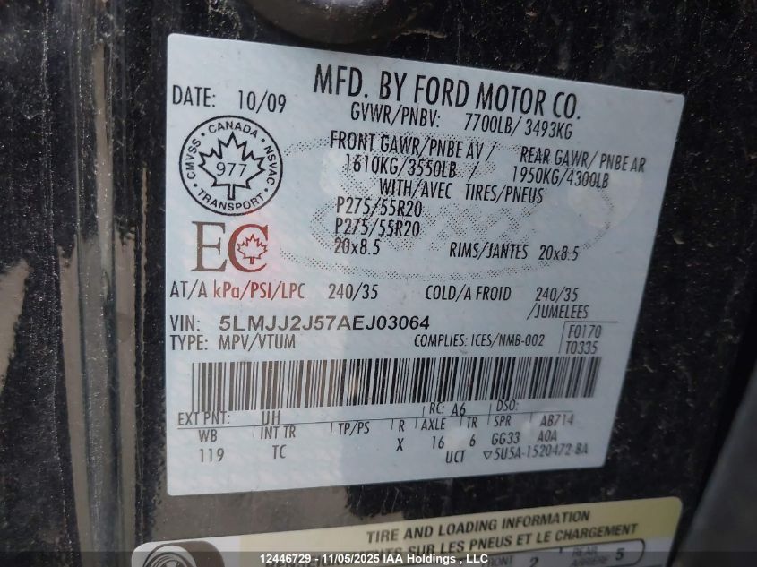 2010 Lincoln Navigator VIN: 5LMJJ2J57AEJ03064 Lot: 12446729