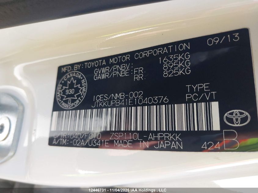 2014 Scion Xd VIN: JTKKUPB41E1040376 Lot: 12446731