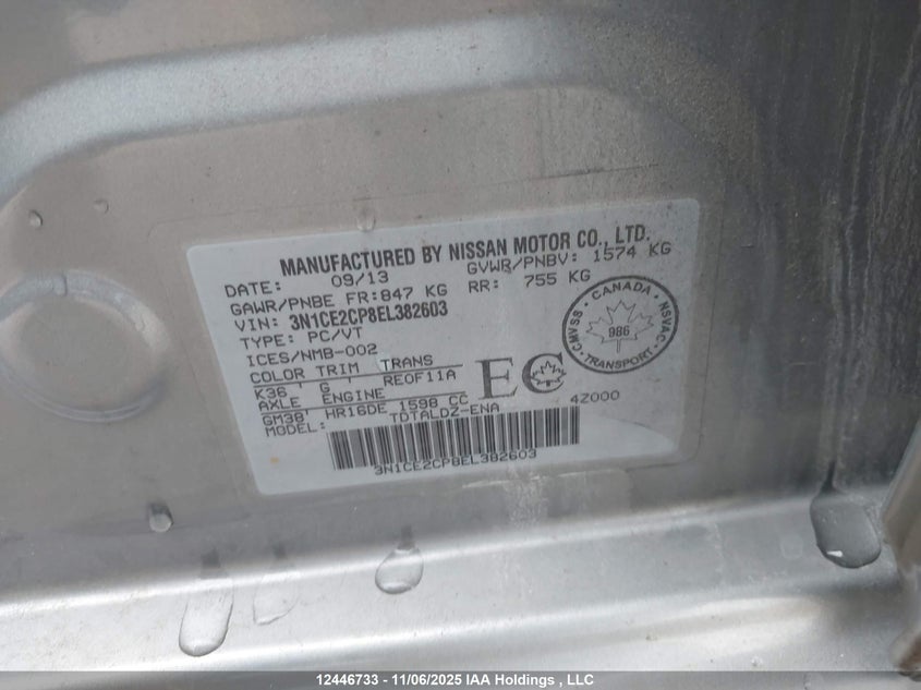 3N1CE2CP8EL382603 2014 NISSAN VERSA photo no. 9