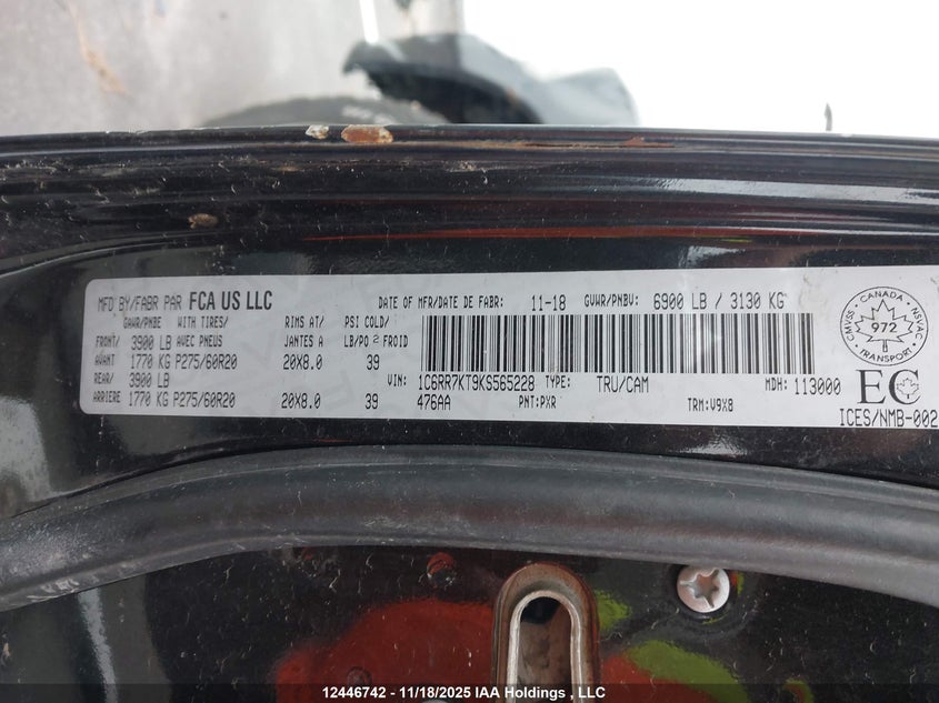 1C6RR7KT9KS565228 2019 RAM 1500 photo no. 9