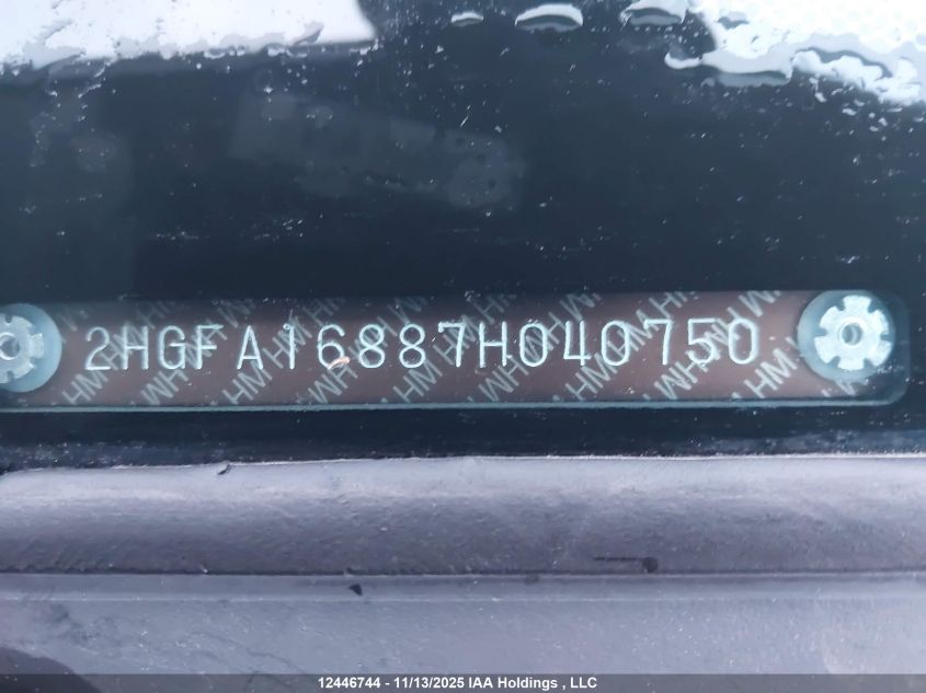 2007 Honda Civic VIN: 2HGFA16887H040750 Lot: 12446744