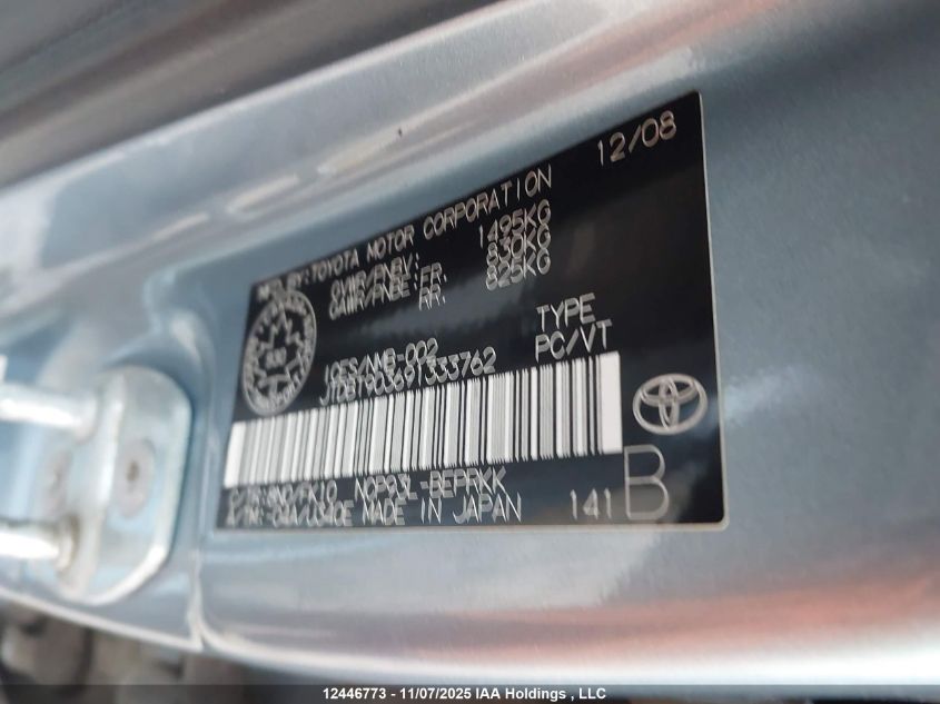 2009 Toyota Yaris VIN: JTDBT903691333762 Lot: 12446773