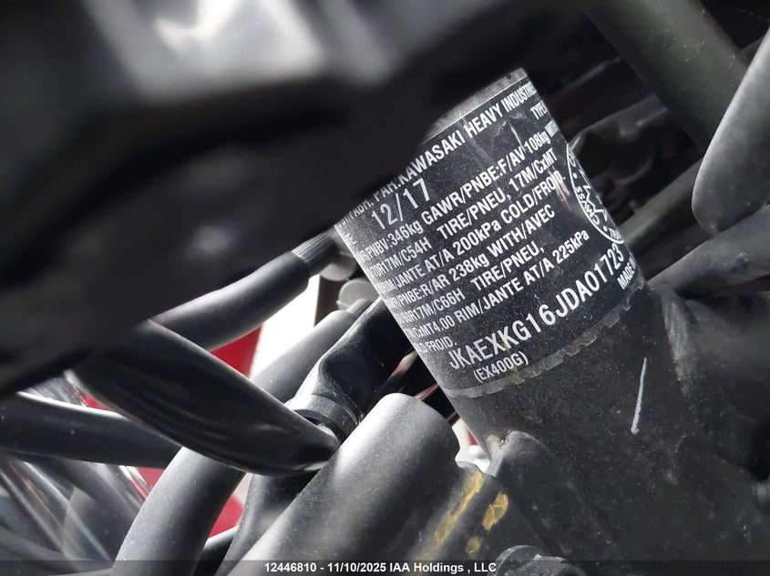 2018 Kawasaki Ex400 VIN: JKAEXKG16JDA01723 Lot: 12446810