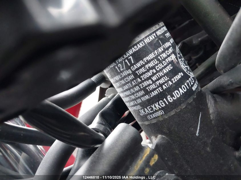 2018 Kawasaki Ex400 VIN: JKAEXKG16JDA01723 Lot: 12446810