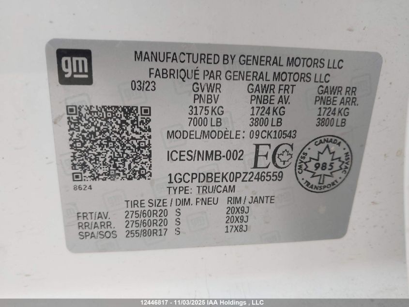 2023 Chevrolet Silverado 1500 Custom VIN: 1GCPDBEK0PZ246559 Lot: 12446817
