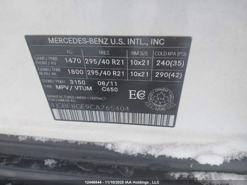 2012 Mercedes-Benz Gl 550 4Matic VIN: 4JGBF8GE9CA765404 Lot: 12446844