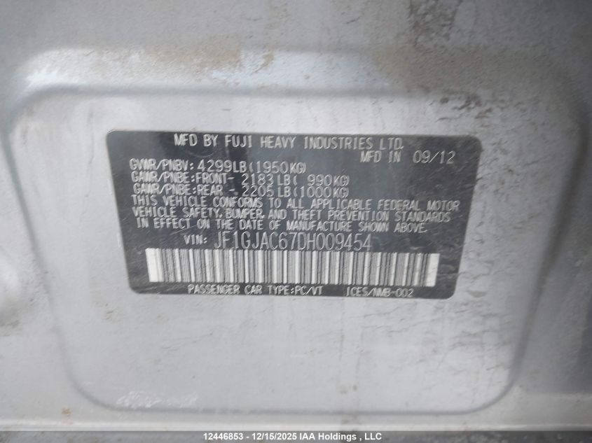 2013 Subaru Impreza Premium VIN: JF1GJAC67DH009454 Lot: 12446853