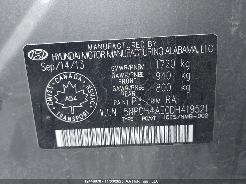 5NPDH4AE0DH419521 2013 HYUNDAI ELANTRA photo no. 9